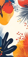 Wall Mural - Abstract Tropical Leaves Illustration with Orange, Red and Yellow Colors