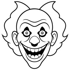 Wall Mural - Exaggerated Creepy Clown Face Line Art Vector Illustration