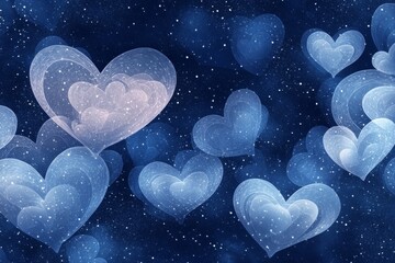 Sticker - Abstract background with hearts in blue and pink with white sparkling lights.