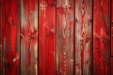 Canvas Print - Red wooden plank surface with grain texture close-up