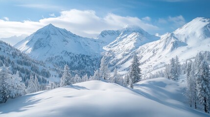 Naklejka na meble Snow-Covered Mountain Range in Winter