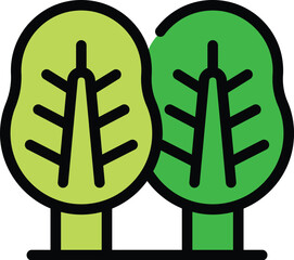 Poster - Green trees growing side by side with leaves on branches in filled outline style