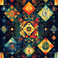 Wall Mural - Abstract geometric pattern with vibrant colors and intricate details.