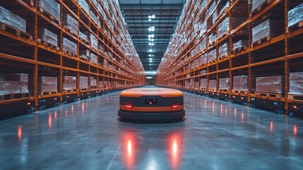 Poster - Automated RPA bots working efficiently in a spacious warehouse during daytime operations