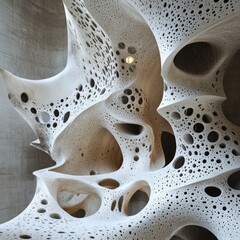 Wall Mural - Abstract white organic structure with holes and curves.