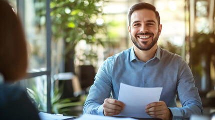 Poster - Two businessmen happily discussing a business proposal over coffee