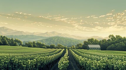 Wall Mural - Vineyard scene with minimalist design simple gradients and a serene natural setting