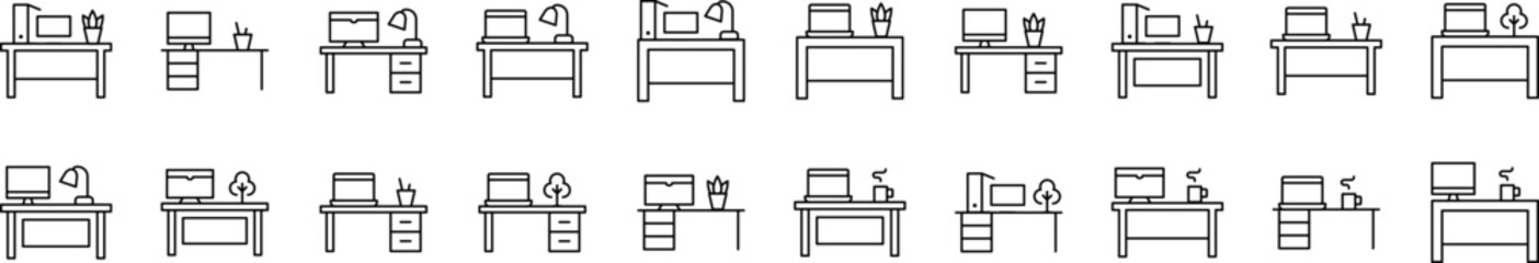 Wall Mural - Computer on Table Simple Isolated Line Icons Collection. Editable Stroke. Suitable for Web Sites, Books, Cards, Apps