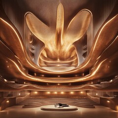 Wall Mural - An empty concert hall with a stage, seats and an intricate, wooden ceiling.