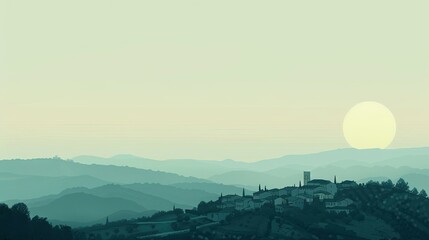 Poster - Serene minimalist village with clean architecture and a monochromatic palette