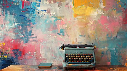 Fototapete - Vivid abstract scene with a typewriter and desk capturing emotional intensity