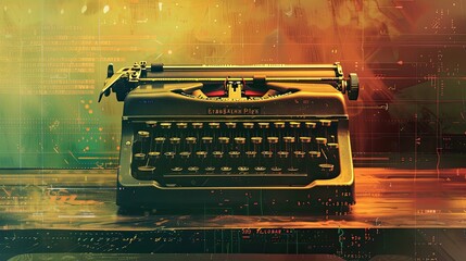 Fototapete - Typewriter on modern desk with futuristic angles and dynamic motion elements
