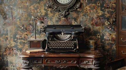Fototapete - Elongated artistic forms create a stylized mannerist scene with typewriter on desk