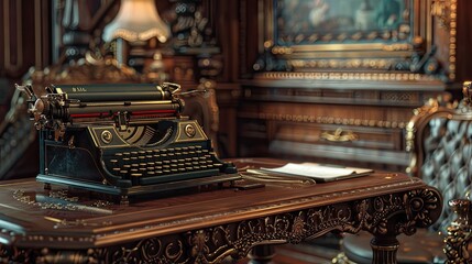 Fototapete - Neo-classical typewriter scene with elegant wooden desk and detailed composition