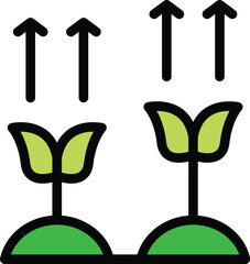 Poster - Simple vector illustration of growing plants with arrows showing growth progress, great for illustrating concepts related to improvement and growth