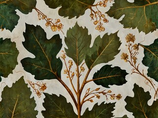 Canvas Print - Fig leaves painting with ornate designs for elegant murals.