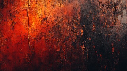 Poster - This closeup features an abstract texture dominated by vibrant fire red tones intertwined with dark rustic streaks, creating a striking visual experience