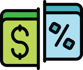Poster - This vector illustration shows a dollar sign and a percentage symbol side by side, representing distinct financial ideas