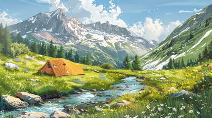 Poster - Camping in the Mountains