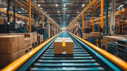 Poster - RPA bots coordinating logistics operations in a busy warehouse at peak fulfillment time