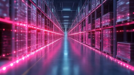 Poster - The role of AI in predicting and optimizing warehouse operations with vibrant lighting