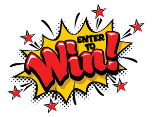 Enter to win. Flat red explosion sign, enter to win sign, enter to win push button. Vector icon on transparent background