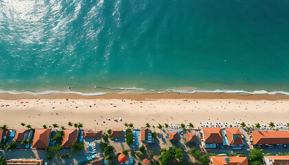 Canvas Print - Aerial view of Summer Beach with Resort in the Background.