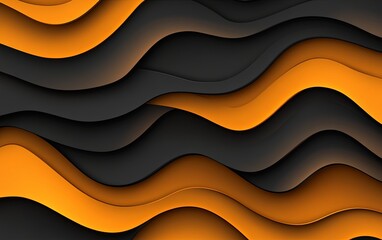 Wall Mural - A dynamic abstract design featuring flowing waves in black and orange, ideal for backgrounds or graphic projects.