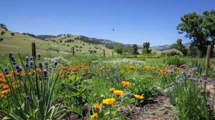 Wall Mural - Colorful Wildflowers in a Meadow with Rolling Hills in the Background