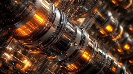 Poster - A close-up view of intricate machinery showcasing metallic components with glowing elements, suggesting advanced technology.