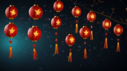 Sticker - Garland of paper lanterns for Chinese Lunar New Year or Mid-Autumn Festival.