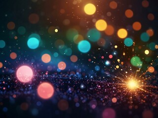 Sticker - Glowing particles and bokeh lights in an abstract setting.