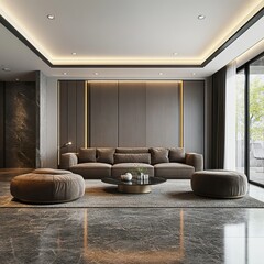 Wall Mural - 3d render of luxury home interior, living room