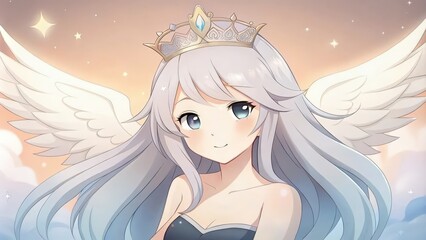 Wall Mural - Anime Angel Girl with Crown and Wings