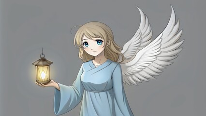 Wall Mural - Angelic Figure with Wings and Lantern