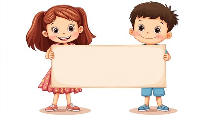 A happy child holding a blank sign, smiling brightly, with space on the sign for custom text. Perfect for kid-themed messages or announcements