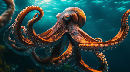 A giant octopus with long tentacles, ready to grab you from the depths of the ocean.