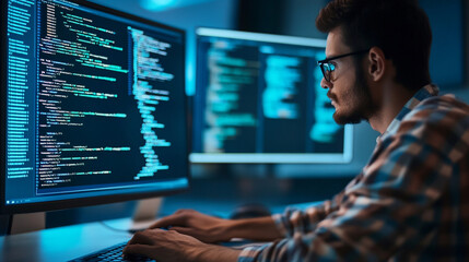Programmer working on screen