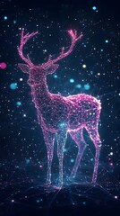 Poster - Glowing polygonal deer centered in a lit background image 
