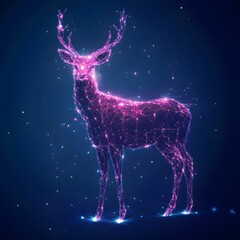 Poster - Polygonal deer glowing in the middle of lighting picture
