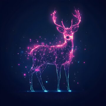 Deer in polygonal design glowing on lit background image 
