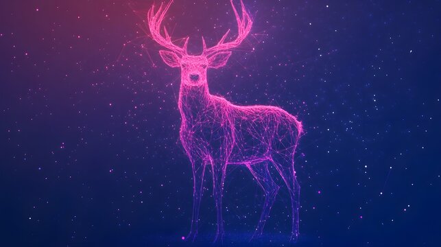 Central glowing polygonal deer with lighting background picture
