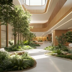 Poster - Modern interior design with lush greenery and natural light.