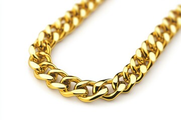 Close-up of a shiny gold chain necklace with smooth links, perfect for showcasing luxury and elegance in jewelry designs.