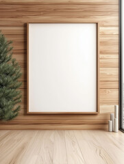 Wall Mural - Blank canvas in a room with wooden walls, ready for your design.