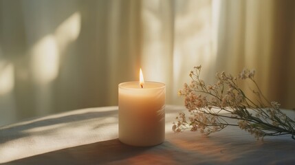 Wall Mural - Cozy Candle Glow: Serene Floral Ambiance