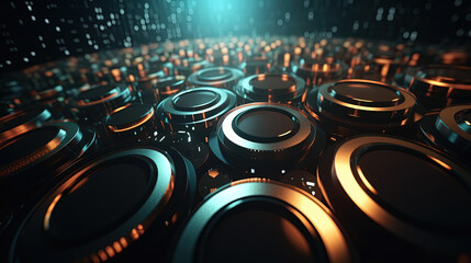 Poster - Technology abstract background with hud styled round interface elements in neon tech light.