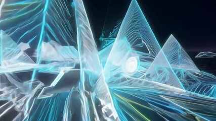 Poster - Explore a stunning neon landscape of futuristic pyramids and crystalline structures at the edge of a digital universe