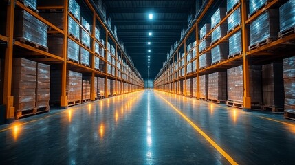 Poster - robotics enhances smart energy management in a modern warehouse environment at night