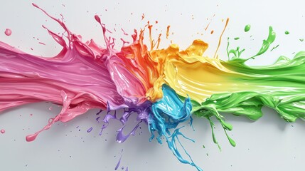 Aufkleber - A colorful splash of paint with a rainbow effect. The colors are vibrant and the brushstrokes are bold. Concept of creativity and energy, as if the paint is bursting out of the canvas